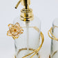 Glass Soap & Lotion Dispenser with Gold Enamel Flower Design