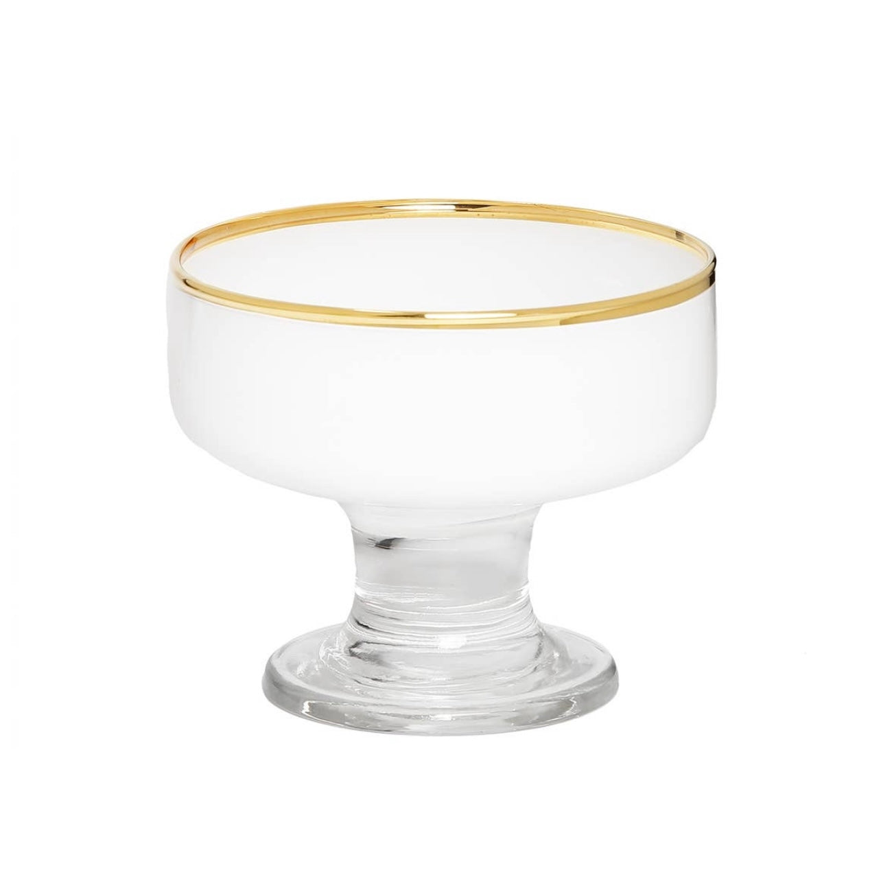 Set of 6 White Dessert Cups With Clear Stem And Gold Rim