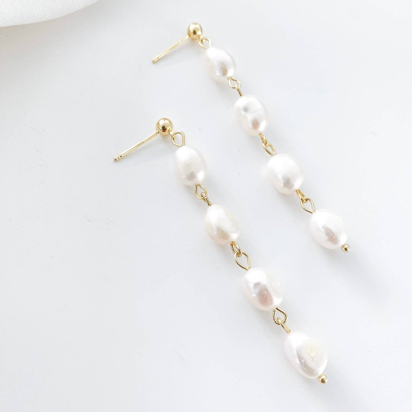 Delicate Drop Pearl Earrings and Necklace set in Gold