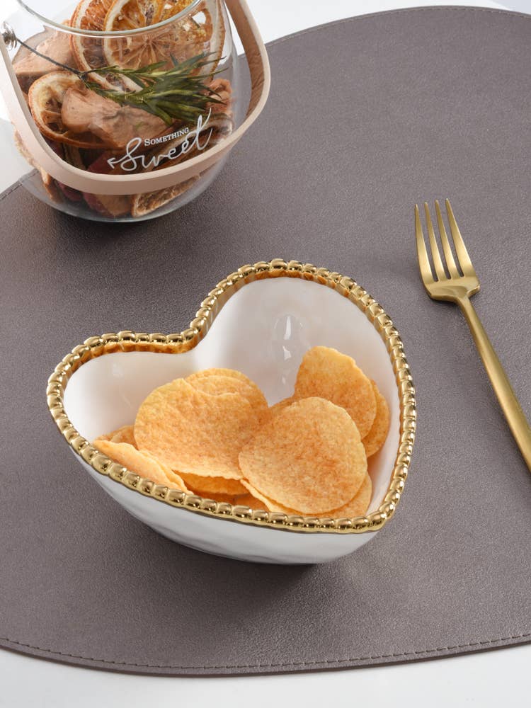 Heart Bowl White with Gold Trim