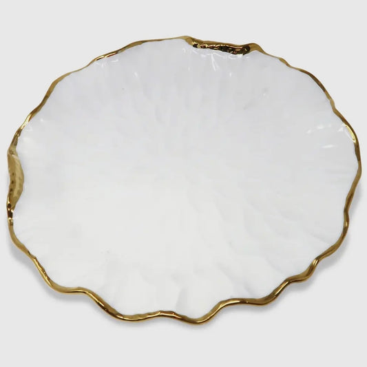 White Dinner Set With Gold Scalloped Edged