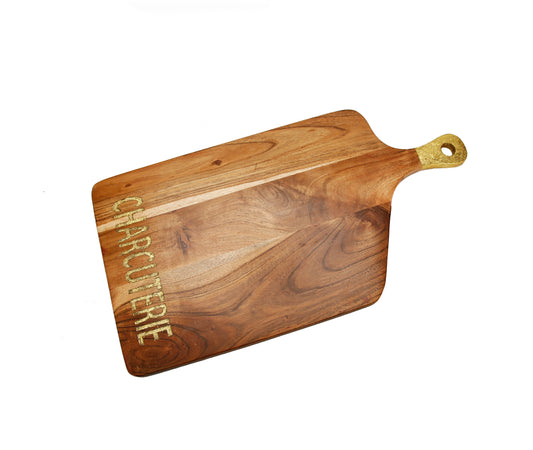 Wood Charcuterie Board With Gold Handle