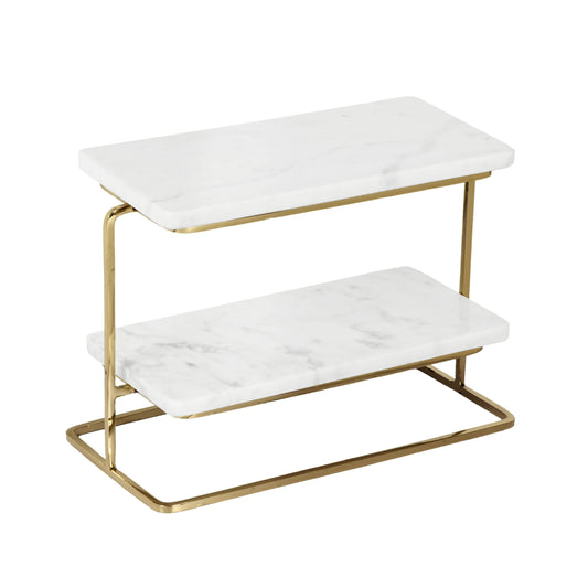 W Marble Rect. 2-Tier Stand