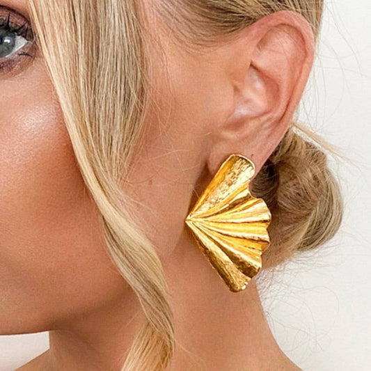 Fan Gold Statement Earrings