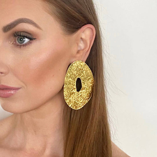 Large Oval Statement Gold Earrings