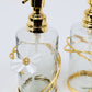 Glass Soap & Lotion Dispenser with Gold Jewel Flower Design