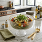 Footed Glass Salad Bowl Straight Cut, Ribbed with Gold Rim