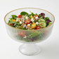 Footed Glass Salad Bowl Straight Cut, Ribbed with Gold Rim