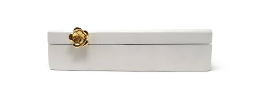 White Wood Decorative Box with Gold Flower Detail