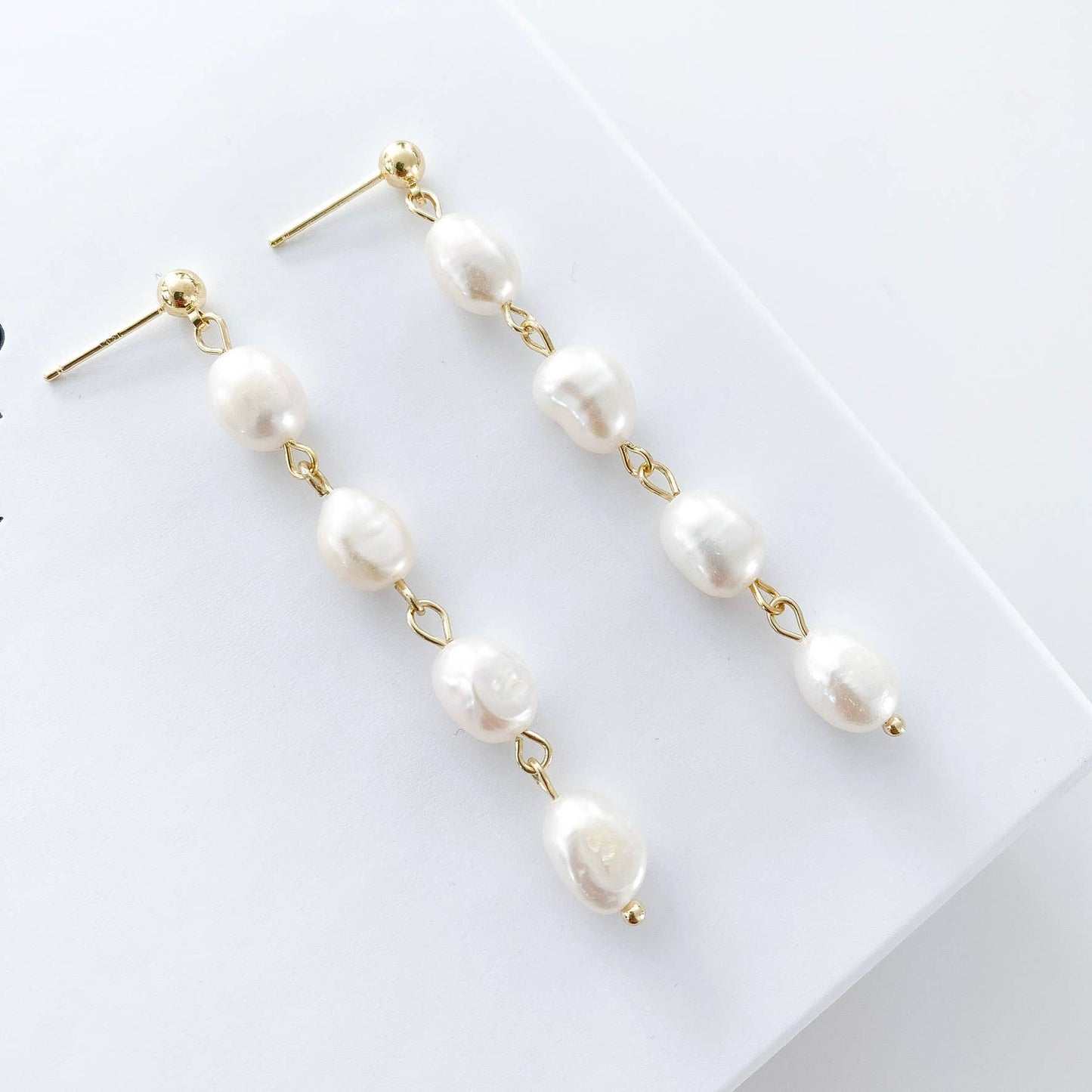 Delicate Drop Pearl Earrings and Necklace set in Gold