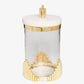 Glass Canister With Marble Lid and Symmetrical Gold Design