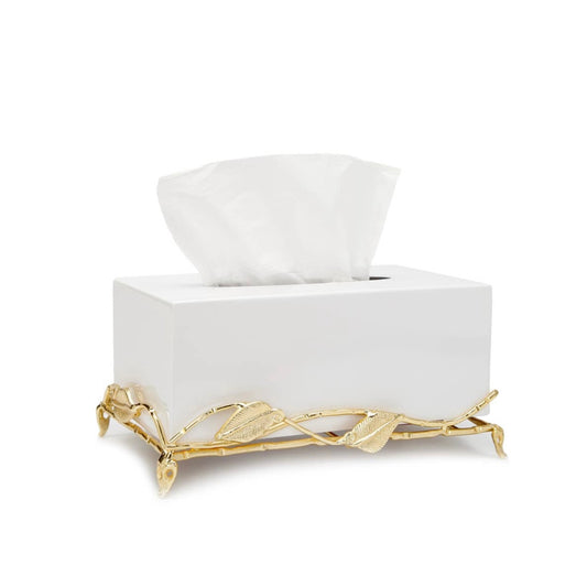 White Tissue Box on Gold Leaf Design Base