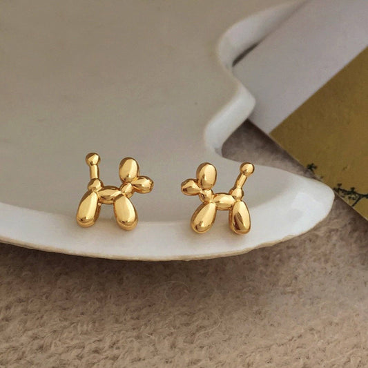 Unique design cute Puppy chunky small ear stud-gold