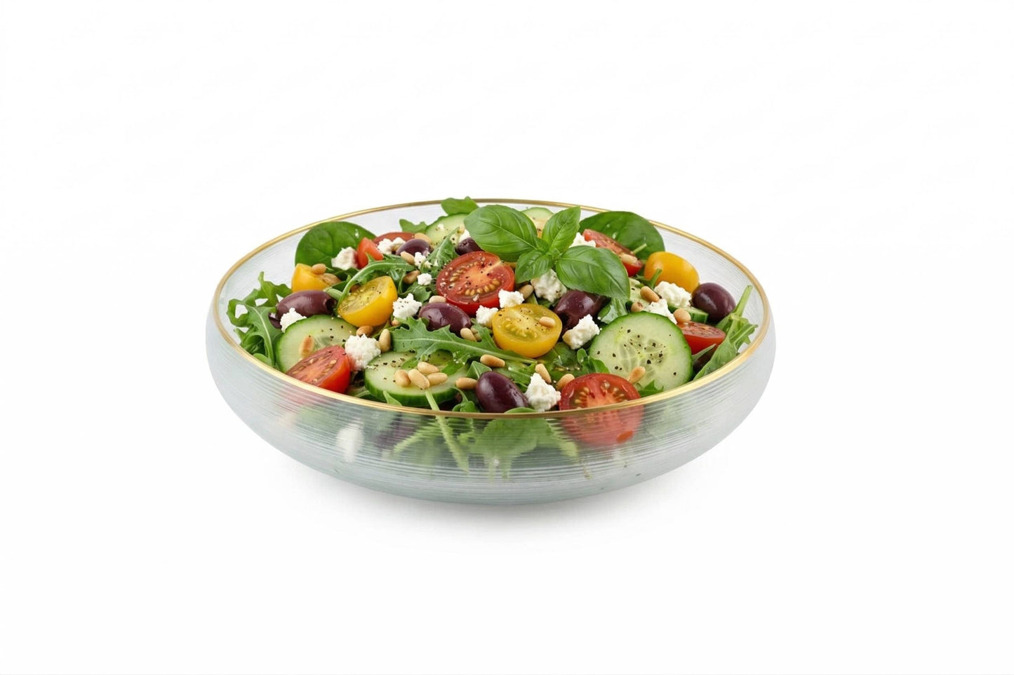 Curved Glass Bowl with Gold Rim