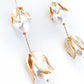 Gold Leaf and Pearl Bud Drop Earrings