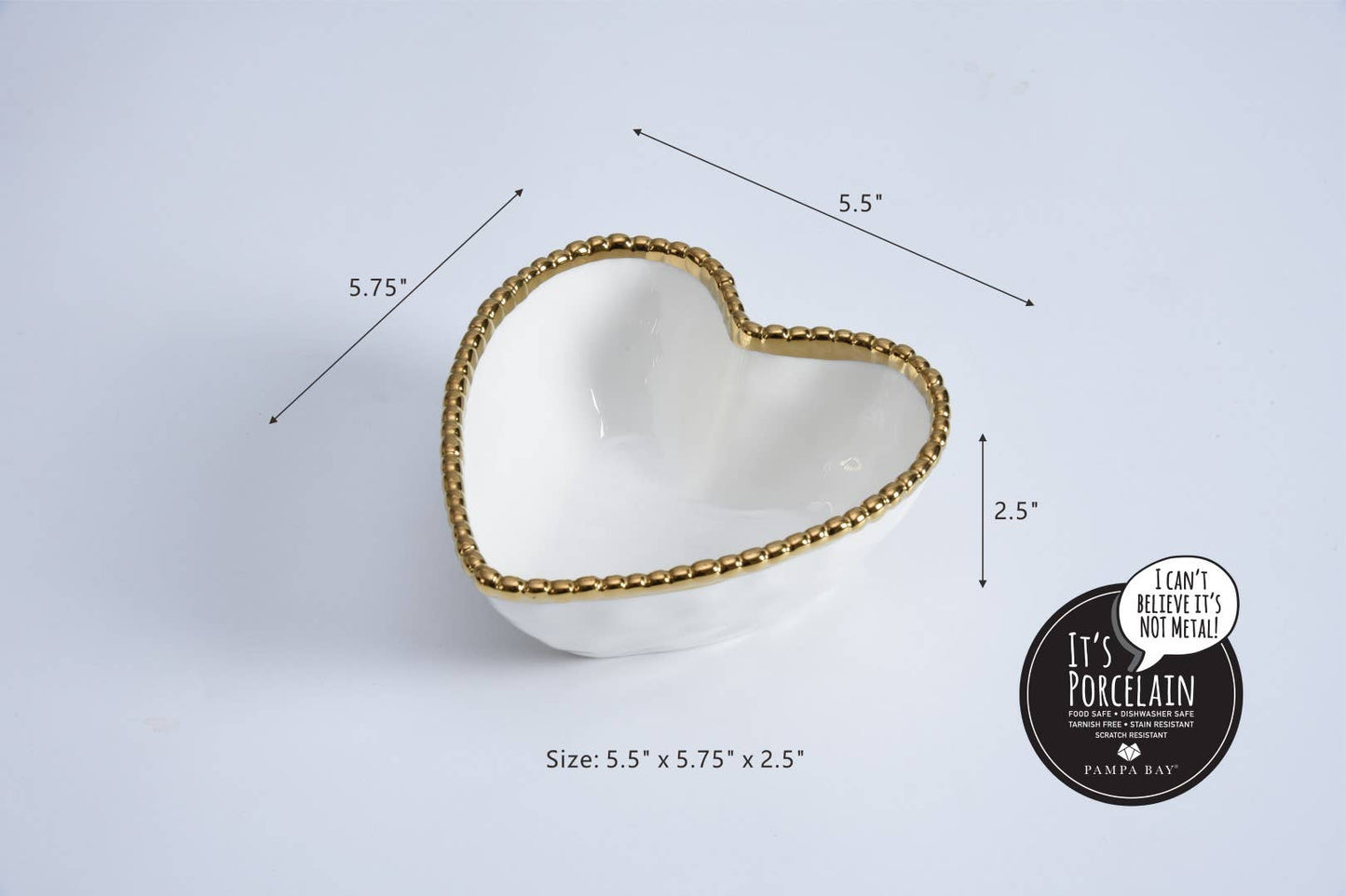 Heart Bowl White with Gold Trim