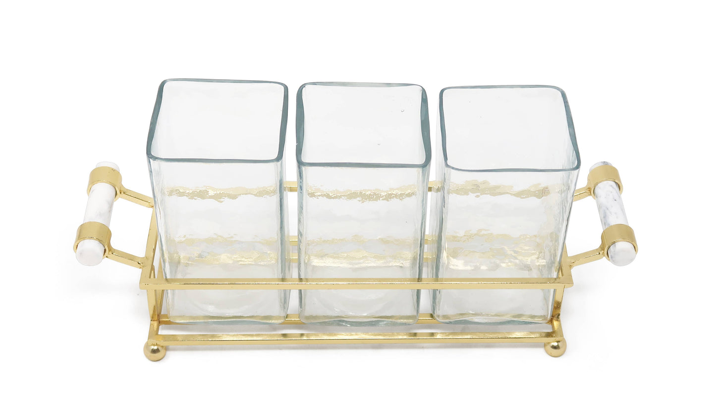 Cutlery Holder with Silver Frame and Cylinder Handles - 12.6: Gold/Marble Handles