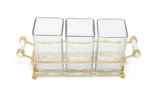 Cutlery Holder with Silver Frame and Cylinder Handles - 12.6: Gold/Marble Handles
