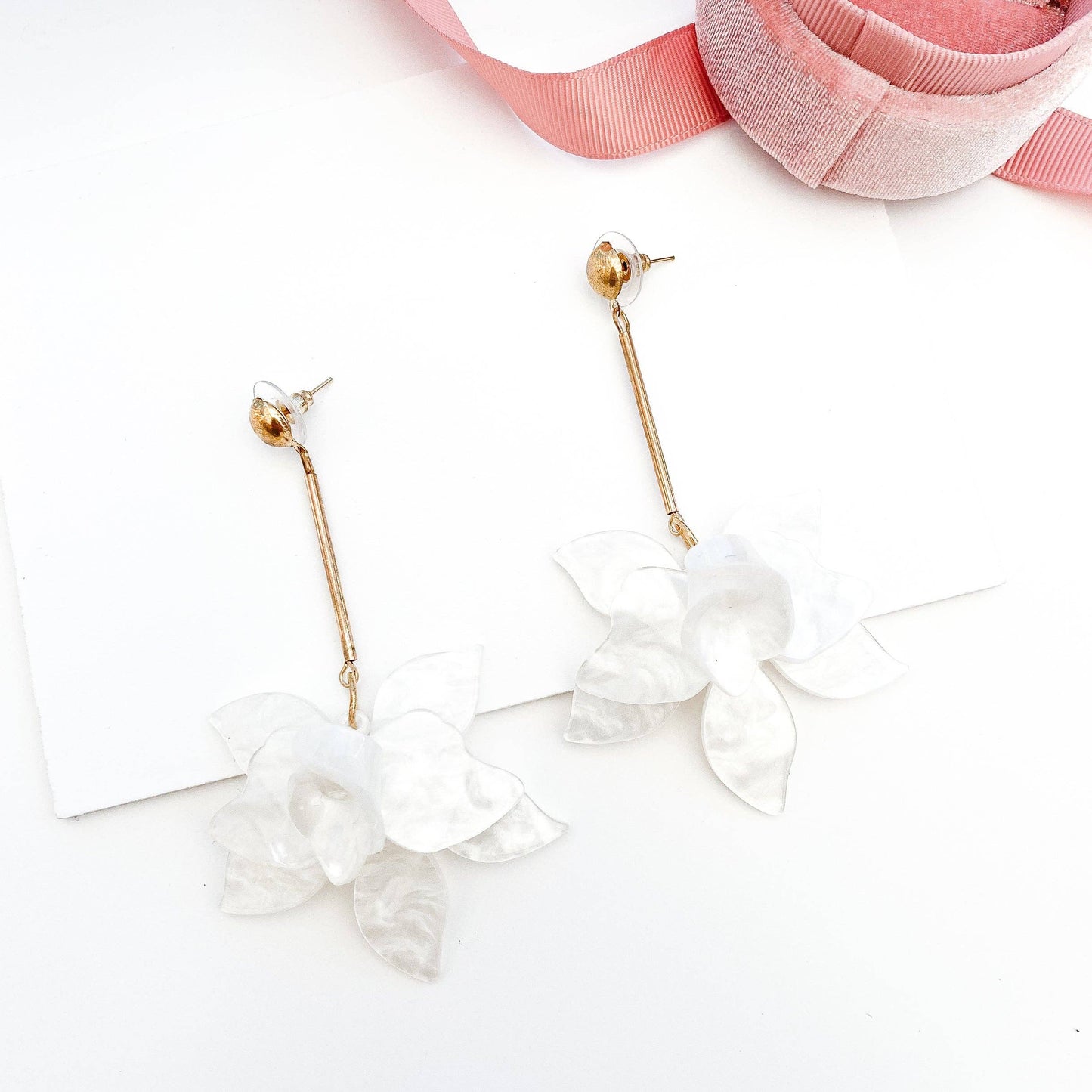 Francoise White Flower Drop Earrings