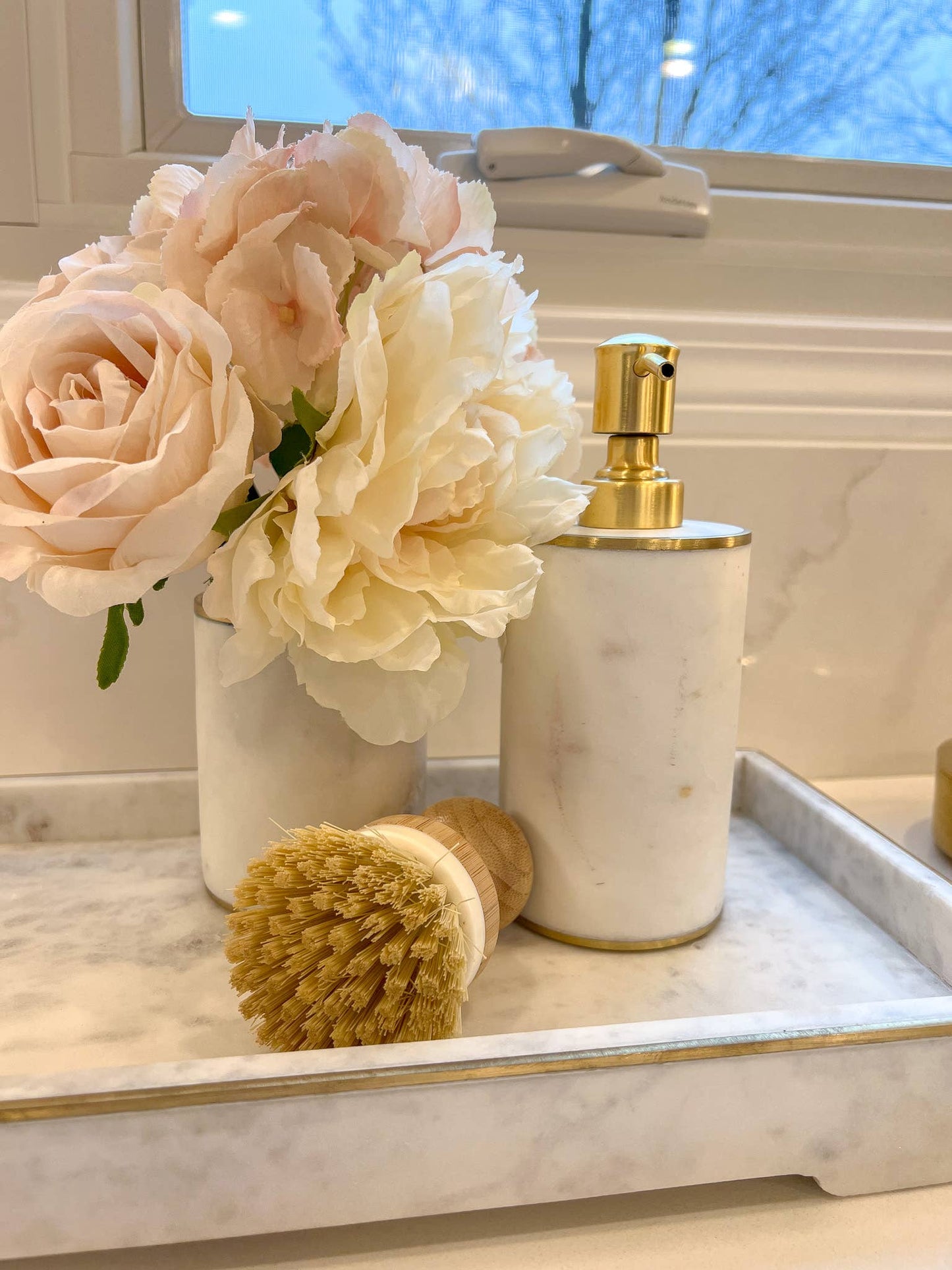 Raised Marble Tray with Gold Trim