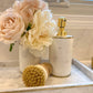 White Marble Dispenser with Gold Pump