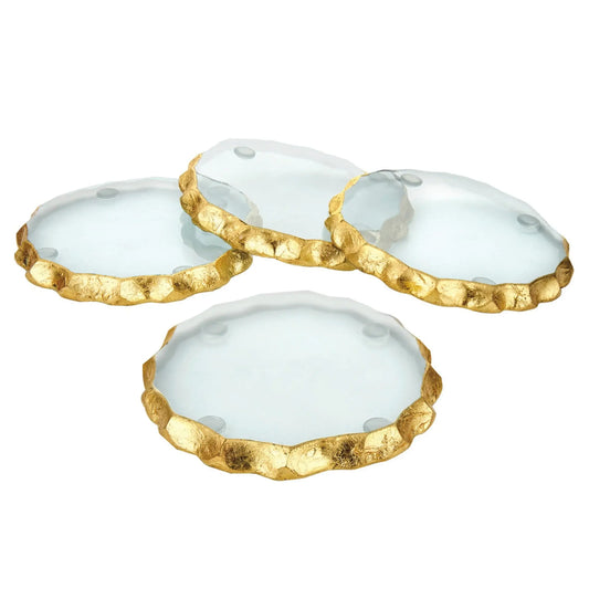 Set of Four Gold Edged Crystal Coasters