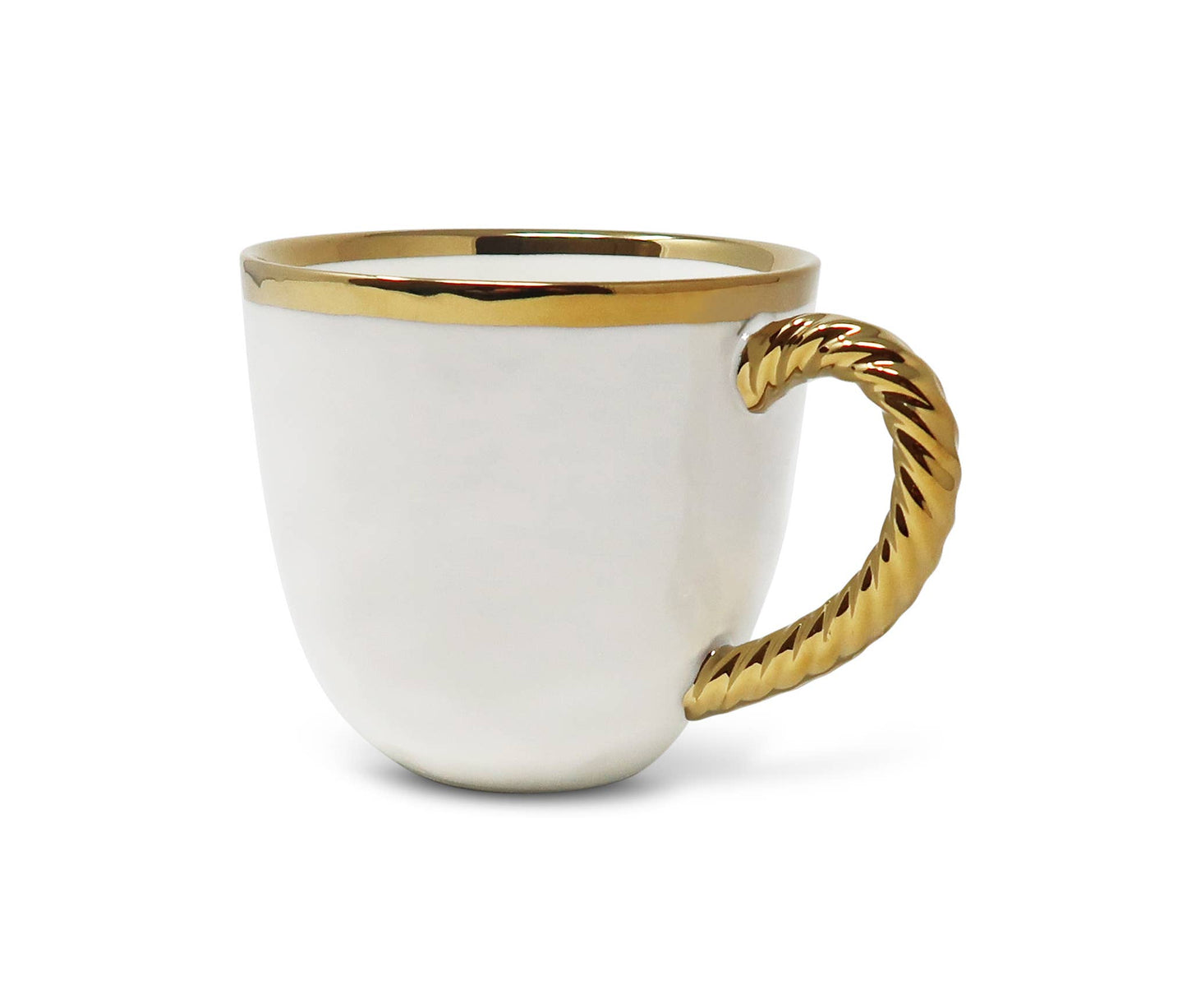 Set of 4 White Coffee Mugs New Bone China with Gold Rope Handle