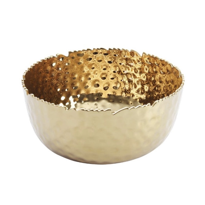 Gold Hammered Round Porcelain Bowl