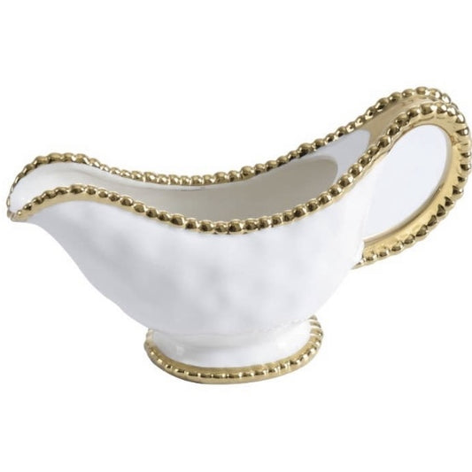 Gold Beaded White Porcelain Gravy Boat
