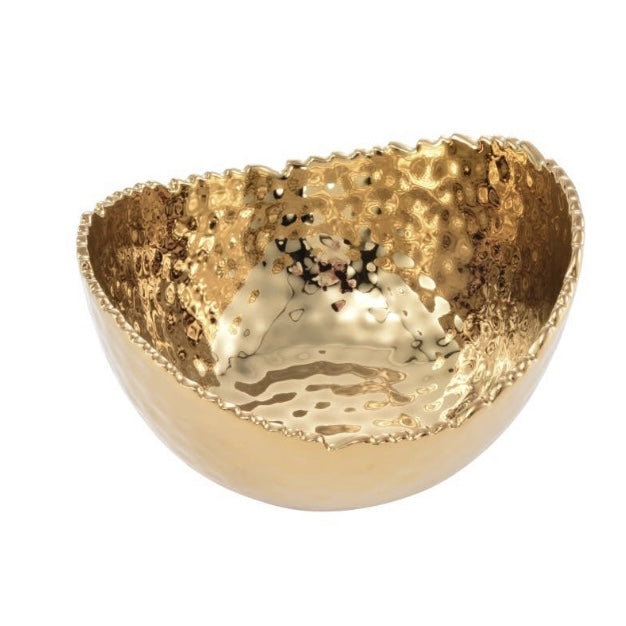 Gold Hammered Oval Porcelain Bowl