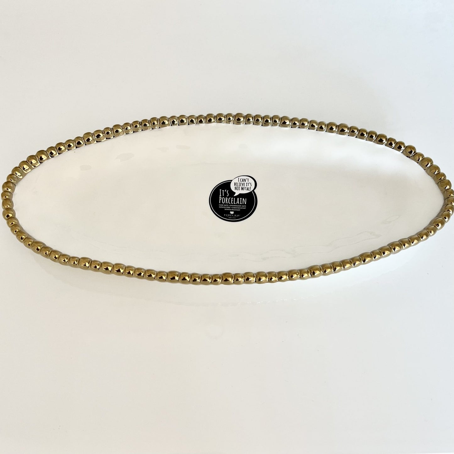 Gold Beaded White Porcelain Oval Platter