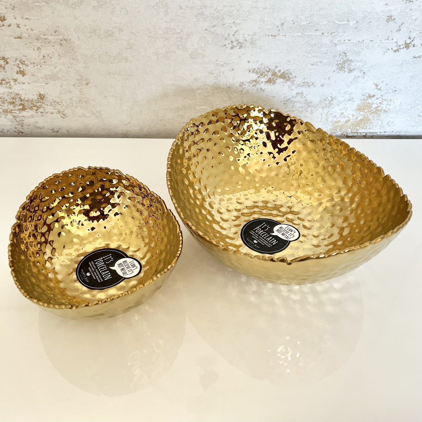 Gold Hammered Oval Porcelain Bowl
