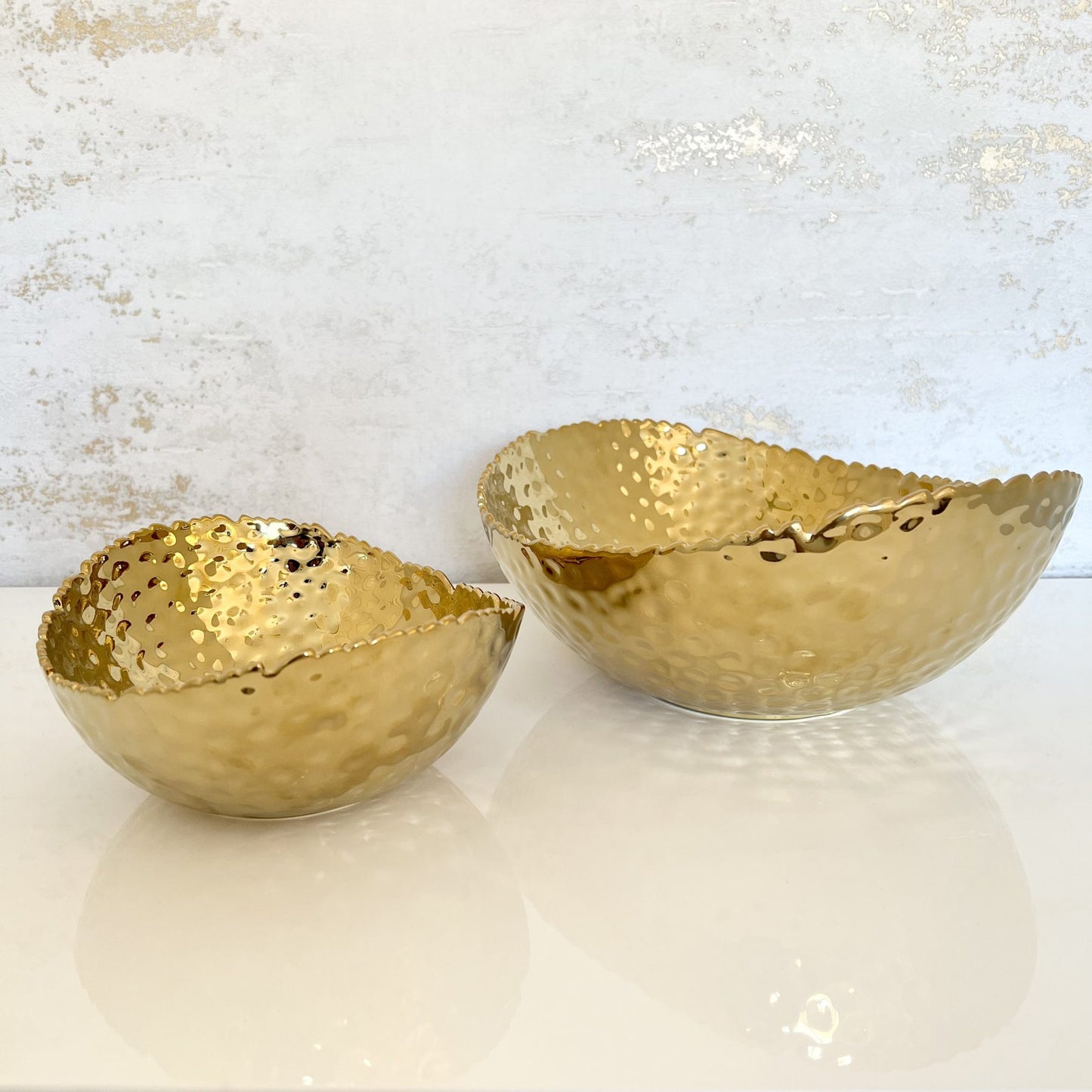 Gold Hammered Oval Porcelain Bowl