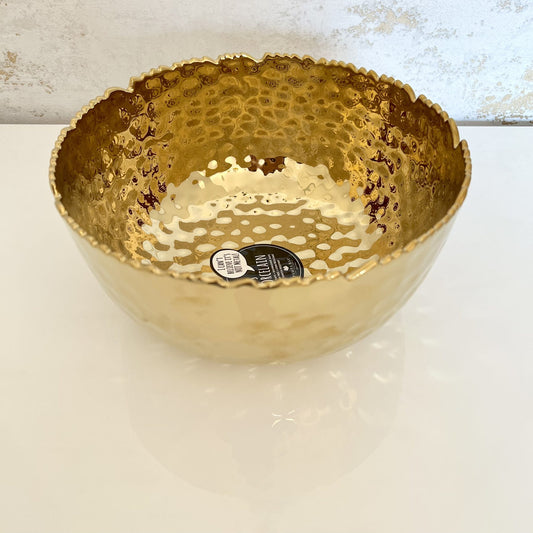 Gold Hammered Round Porcelain Bowl