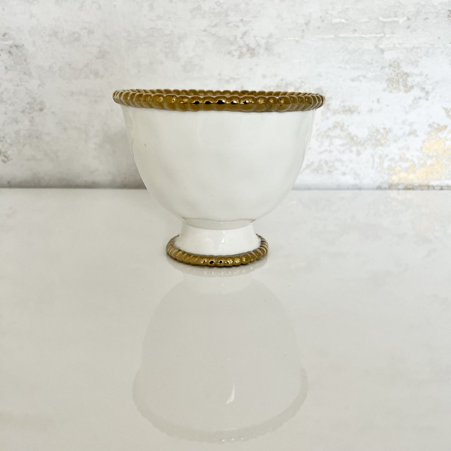 Gold Beaded White Porcelain Footed Bowl