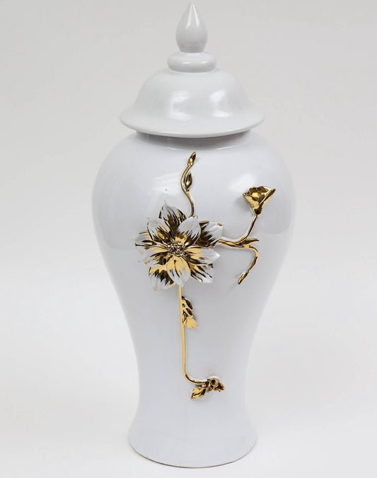 White and Gold Flower Ginger Jar