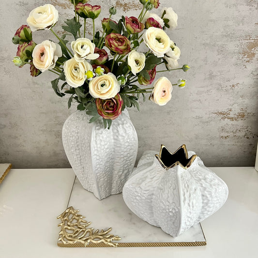 White Pomegranate Vase With Gold Rim