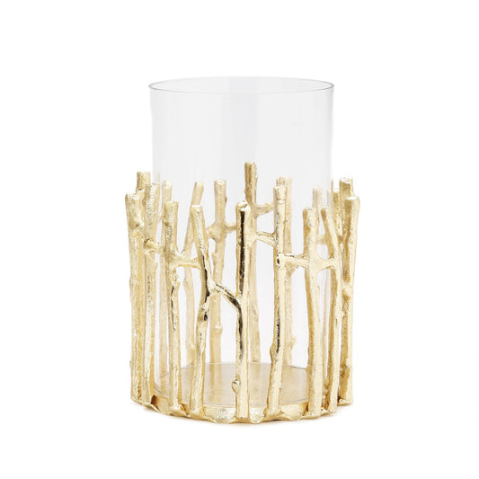 Glass Hurricane/ Floral Vase with Gold Twig Design