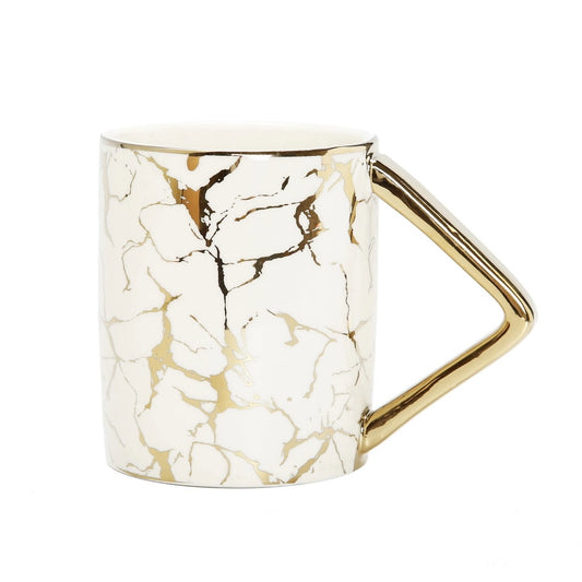 Gold Marbled Design Ceramic Mug with Angled Gold Handle