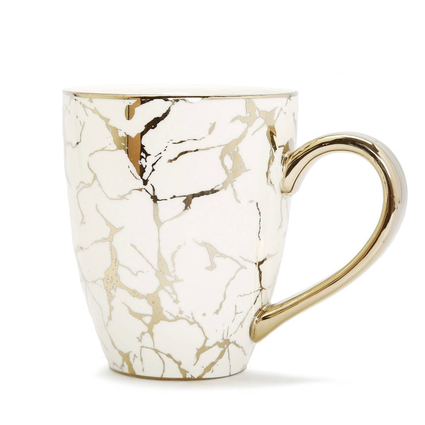 Oversized Gold Marbled Design Ceramic Mug with Gold Handle