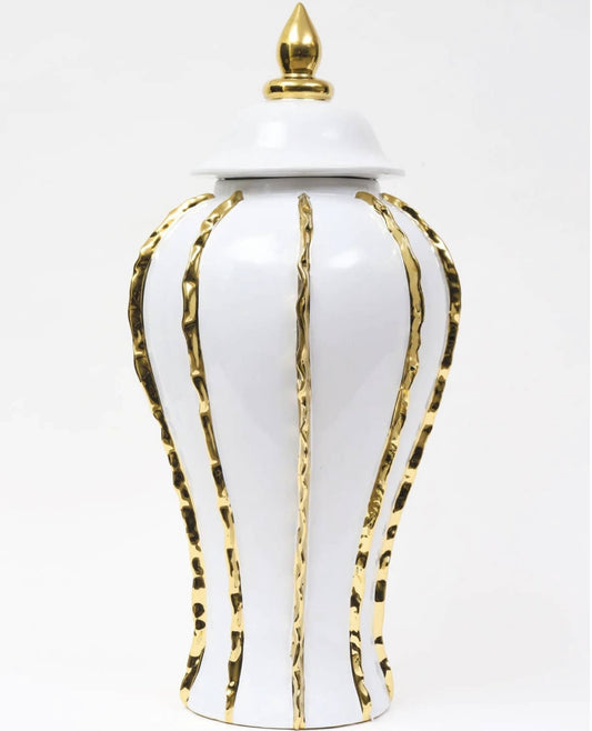 White Ginger Jar With Gold Details