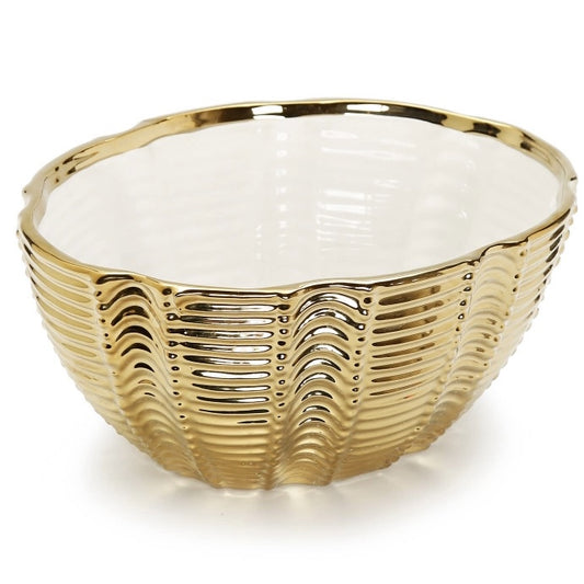 Gold Ceramic Ribbed Bowl