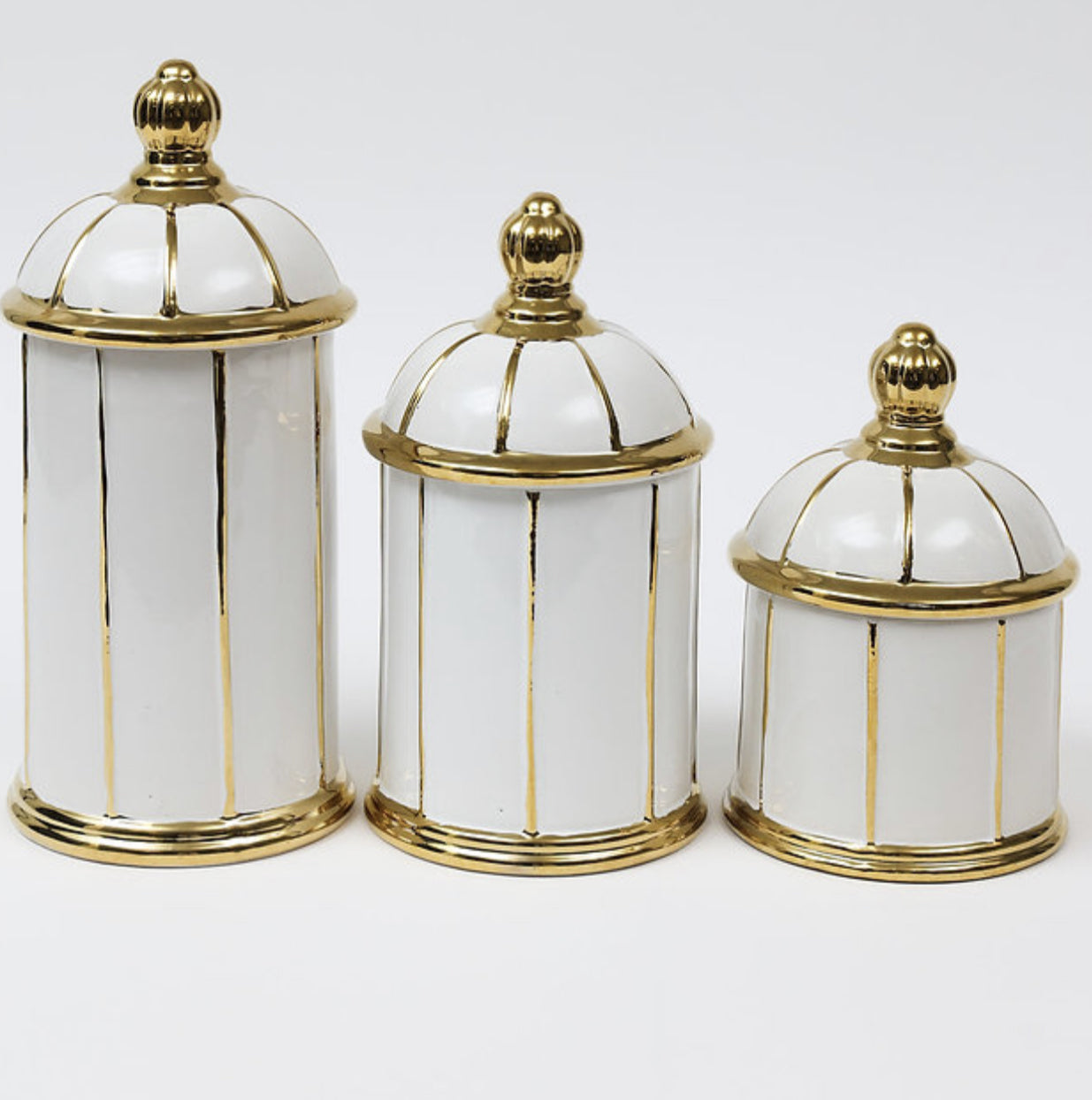 White Ceramic Jar With Gold Stripe