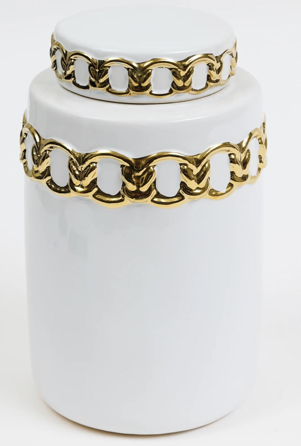 White Ceramic Jar With Gold Chain Details (3 Sizes)