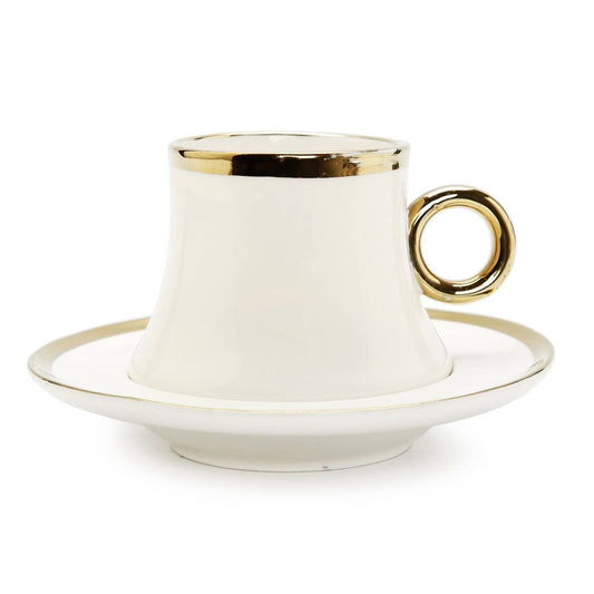 White And Gold Coffee Mug With Saucer