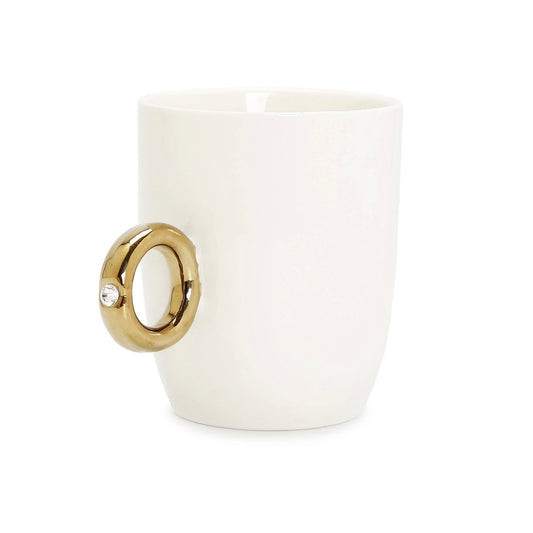 White Mug With Gold Ring Handle And Clear Crystal Detail