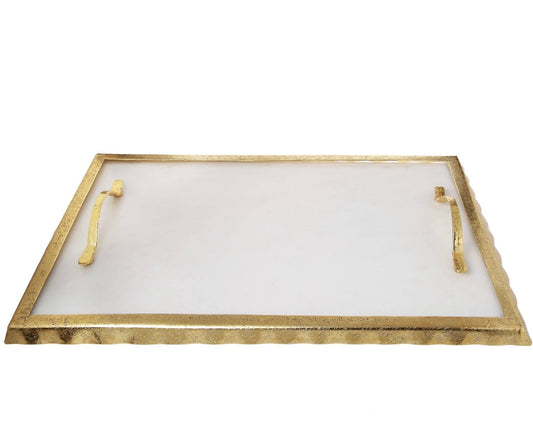 Gold Ruffled Rectangle Marble Tray