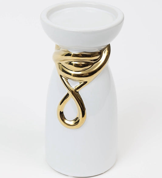 White Ceramic Candle Holder With Gold Details (2 sizes)