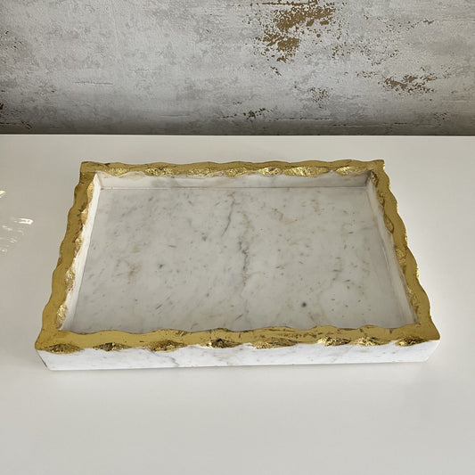 Rectangle Marble Tray With Gold Edge