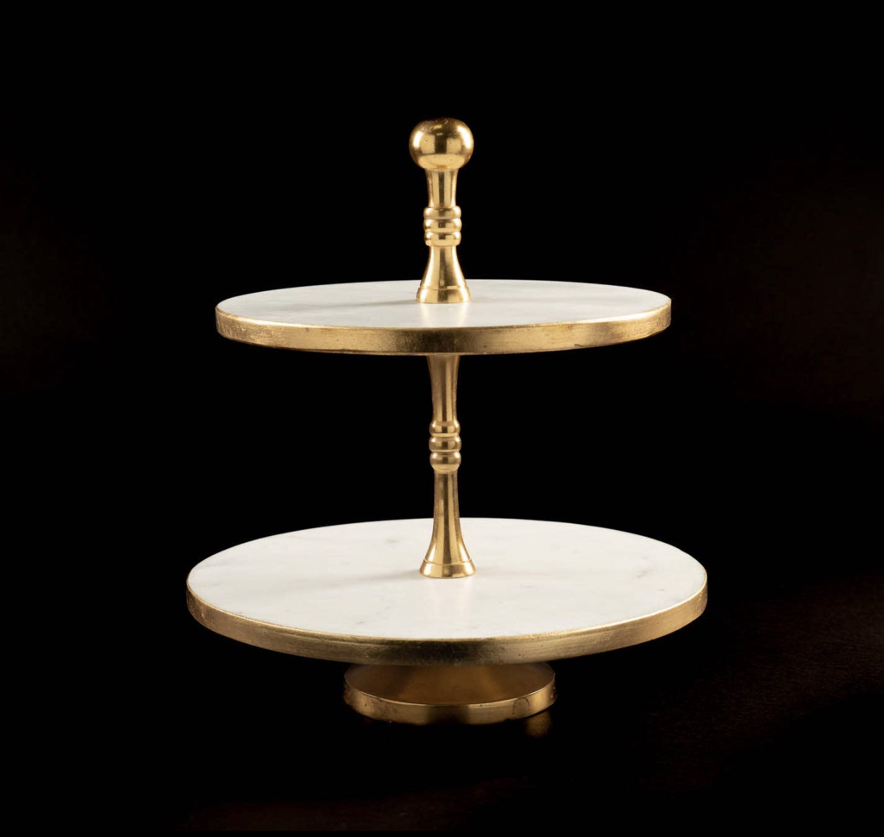 Marble 2 tier cake stand with gold edge